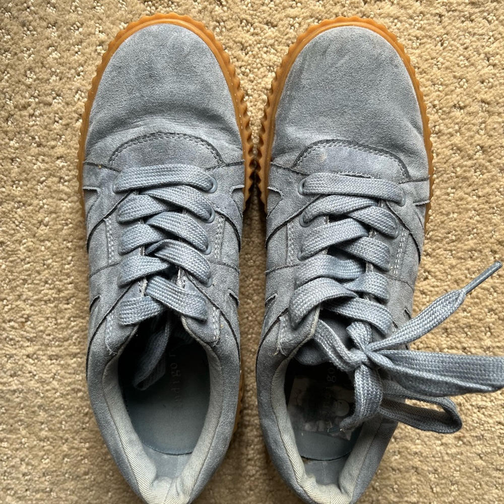 Indigo Gray Sneakers with Tan Soles